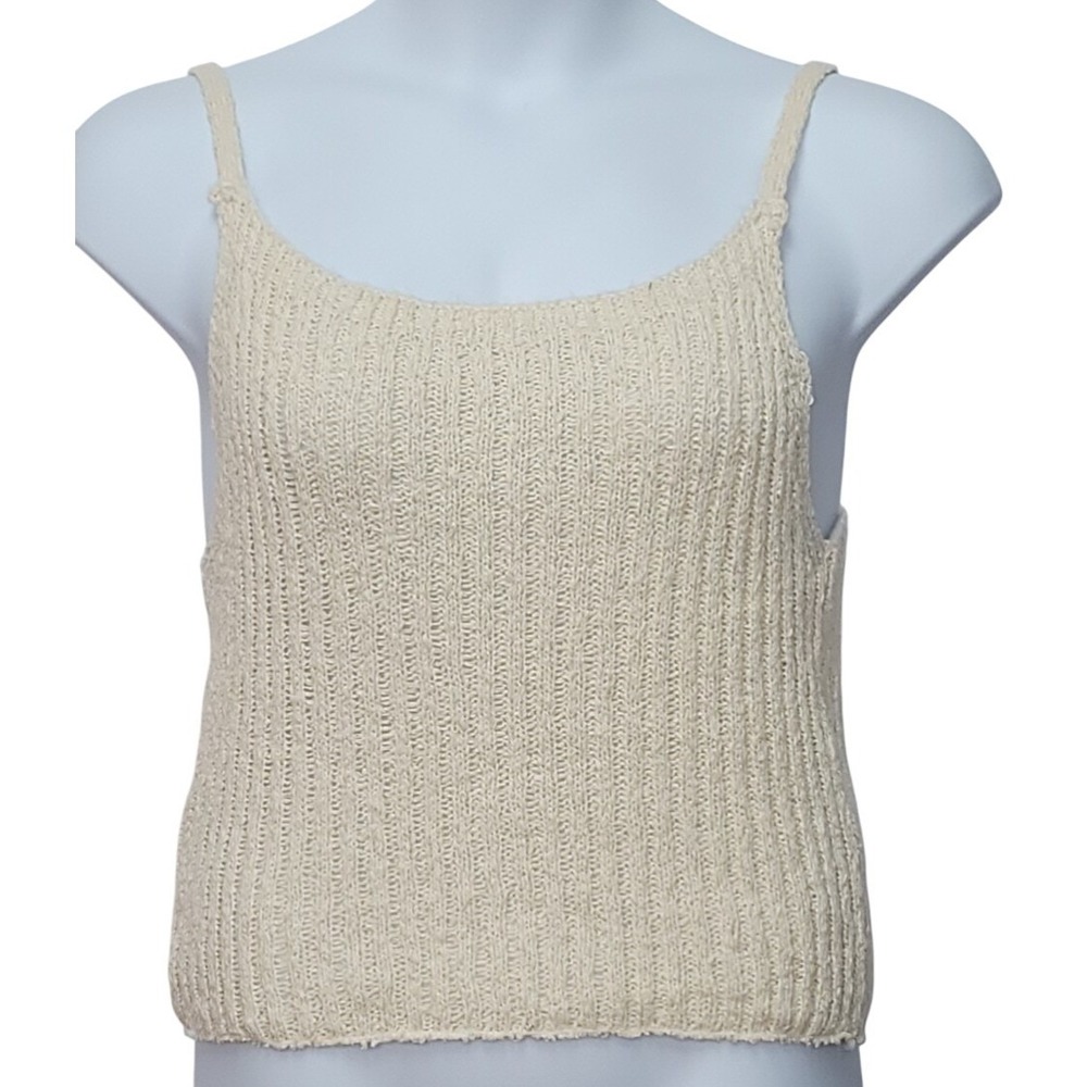 Women's Ribbed‎ Knit Cream Crop Tank top M Y2K Cotton Blend Summer Beach Coastal